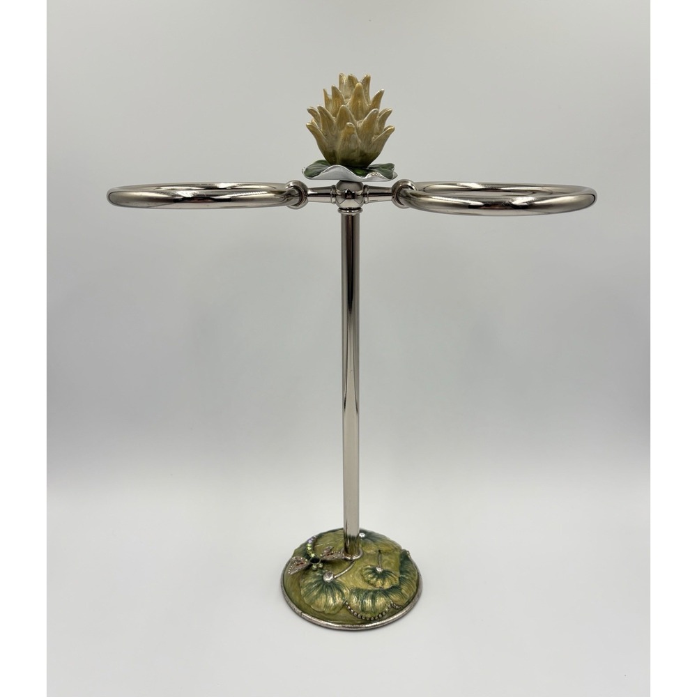 Vintage Jay Strongwater Dragonfly Lotus Double Hand Towel Holder Vanity Stand